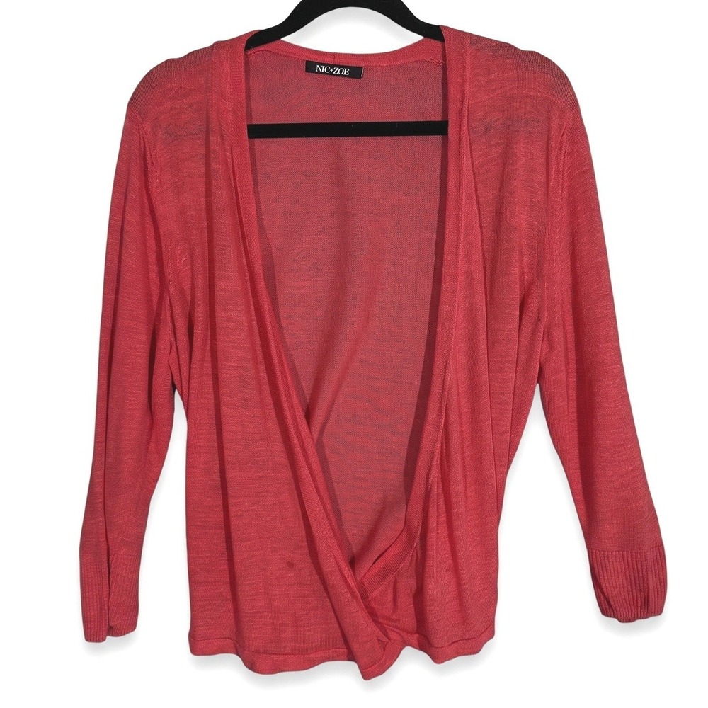 NIC+ZOE Cardigan Womens M Coral Pink Sheer Lightweight Open Front Casual Layer